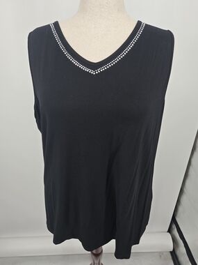 Gardy Black V-Neck Stretch Tank Top with Rhinestone Trim XXL (7041)